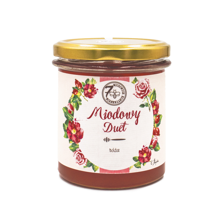 Miód z różą 400g Darmowa Dostawa! Naturalne Produkty - 7 Miodowych Kontynentów